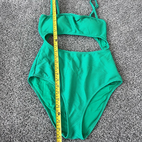 Aerie Jacquard Cut Out Strapless One Piece Swimsuit Green Dazzle Size M - Picture 5 of 11